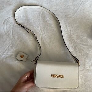 Versace White Leather Crossbody with Gold Logo in excellent condition